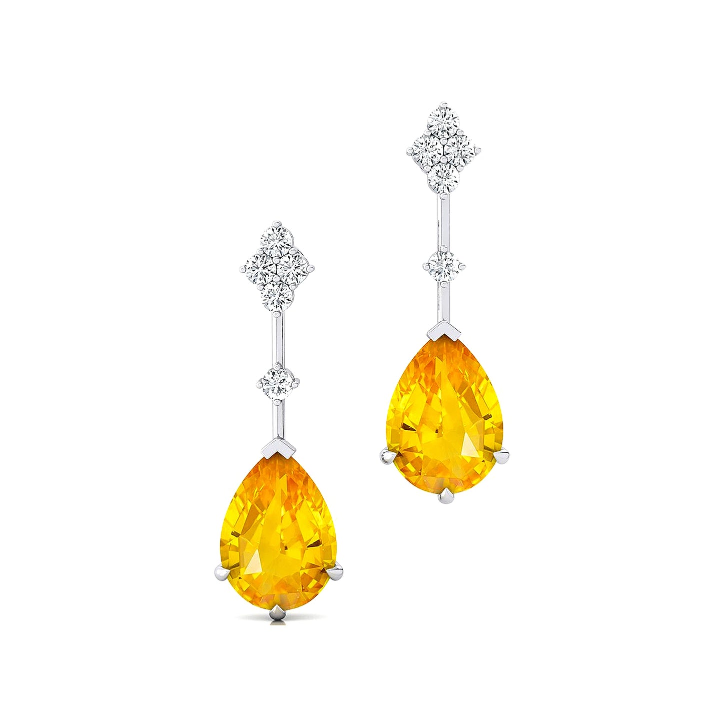 Solid Gold Lab Yellow Sapphire Gemstone & Real Diamonds Cute Stud Earrings for Women Party Gift Wholesale Valentine's Day