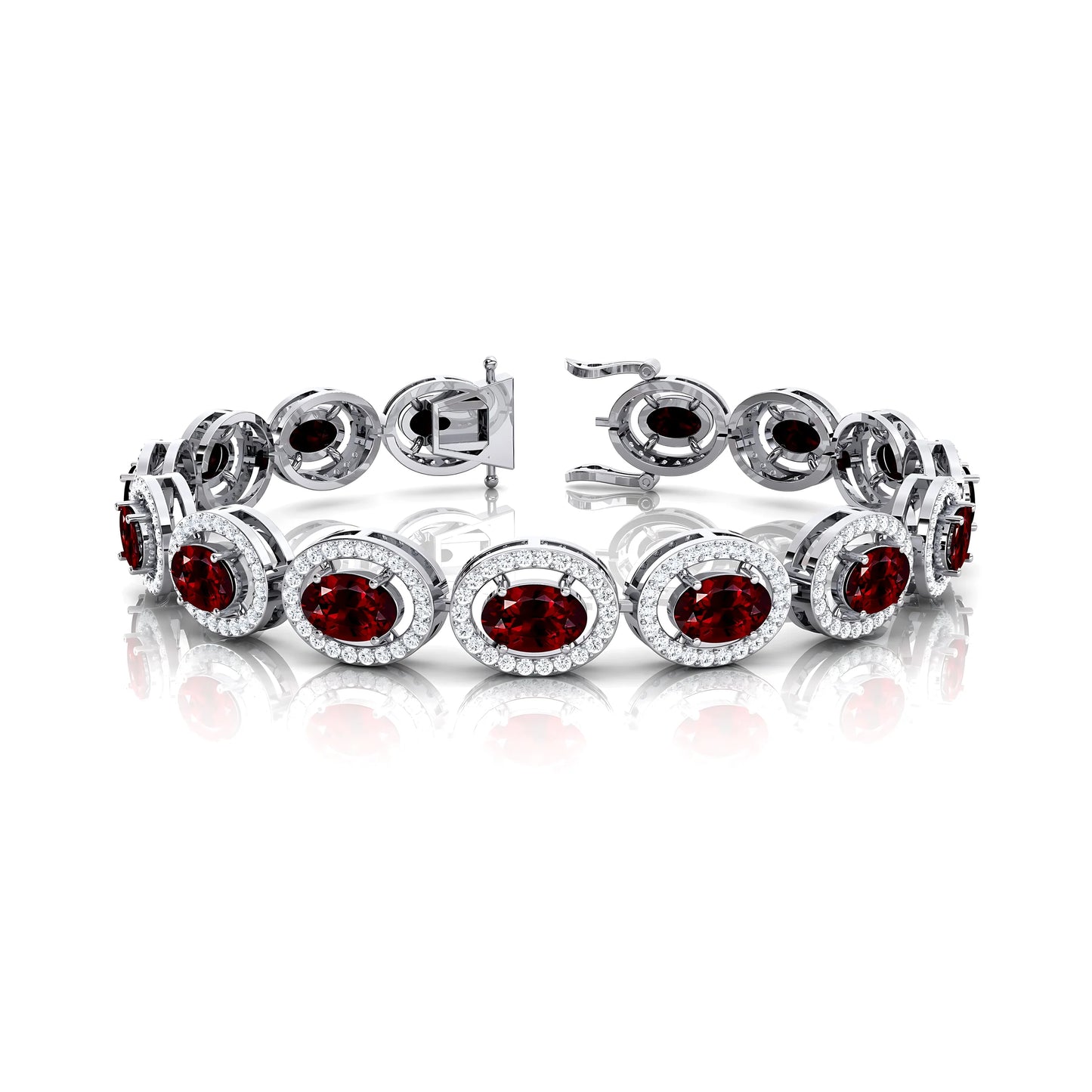 Natural Red Garnet & Diamond Tennis Chain Bracelet for Women Real 14K Pure Gold Tennis Bracelet Charm Fine Jewelry Ready to Ship