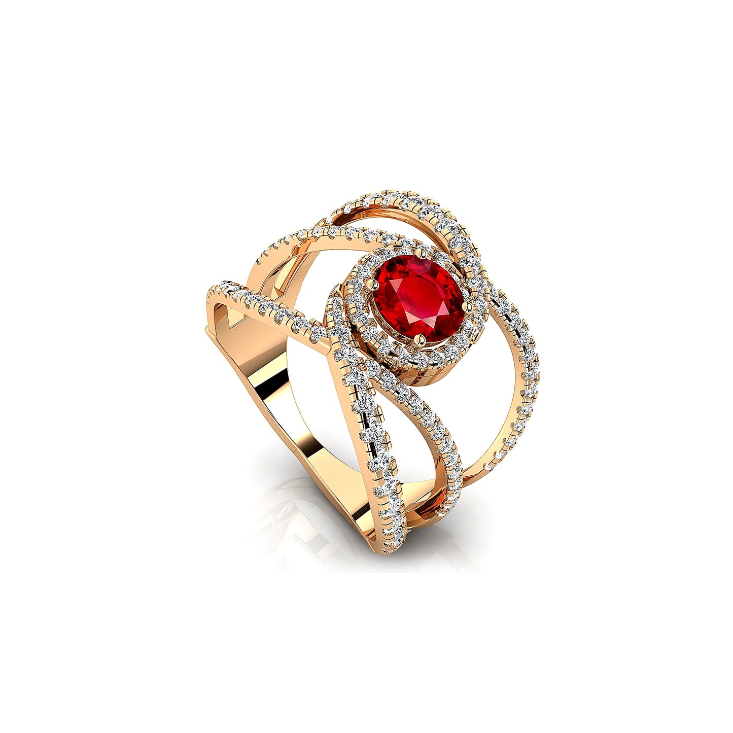 Elegant Design July Birthstone Lab Grown Ruby Gemstone & Diamond Cluster Prong Setting 18k Solid Rings Unique Wedding Gold Rings