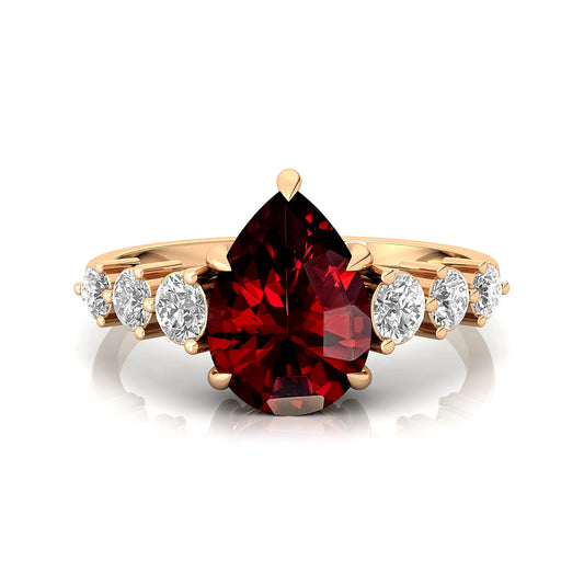 Luxurious Design Unique Pear Cut Natural Red Garnet Gemstone Ring 18k Solid Gold Real Diamonds Classic Wedding Women Rings