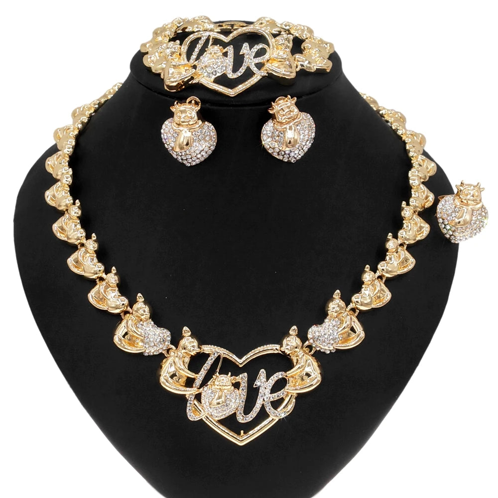 Zhuerrui Gold Plated 18K XOXO I Love You Ladies Lovely Fashion Accessories Set X0187