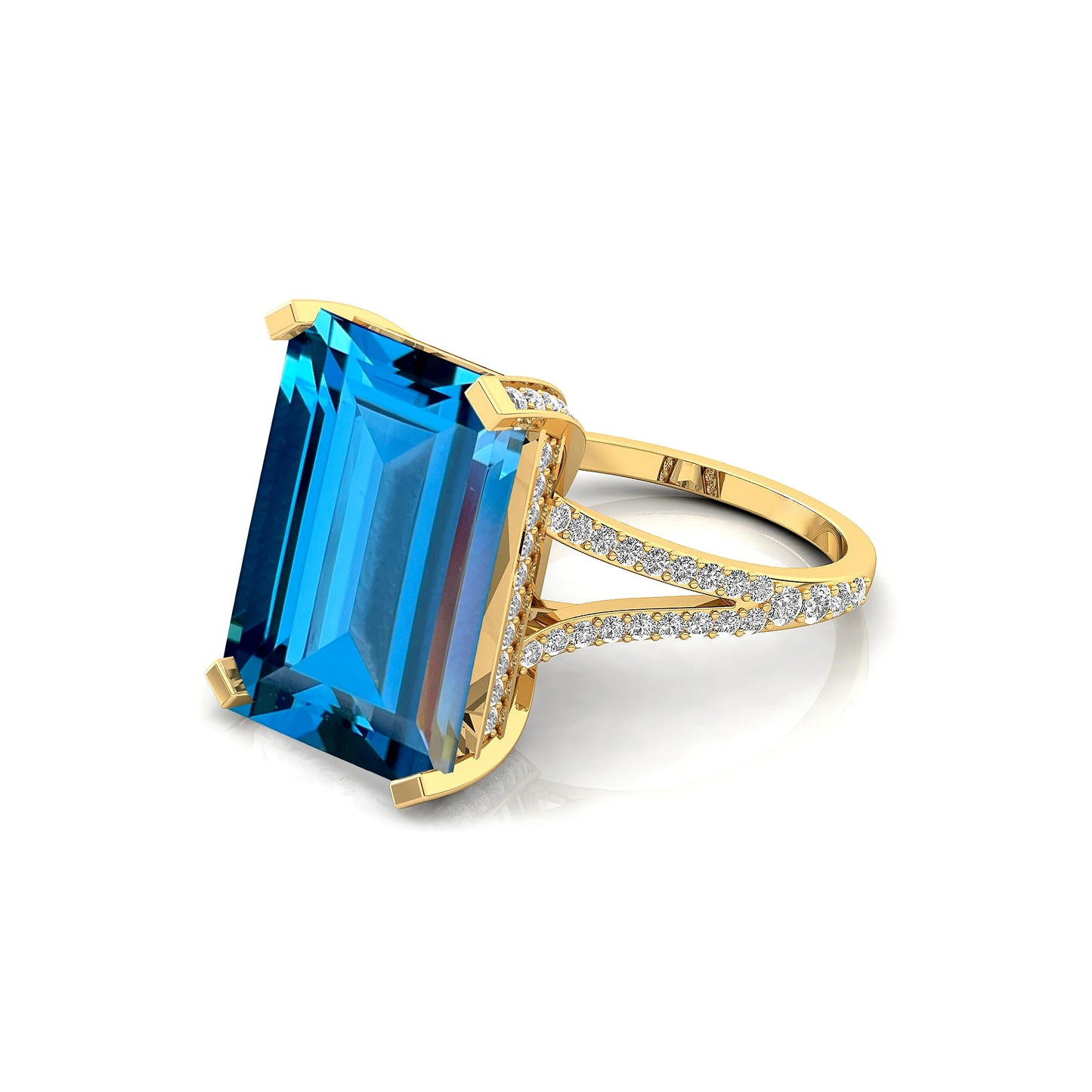 Wholesale 14kt Solid Gold Fine Classic Bridal Rings Natural Swiss Blue Topaz Gemstone Real Diamonds Halo Solitaire Wedding Party