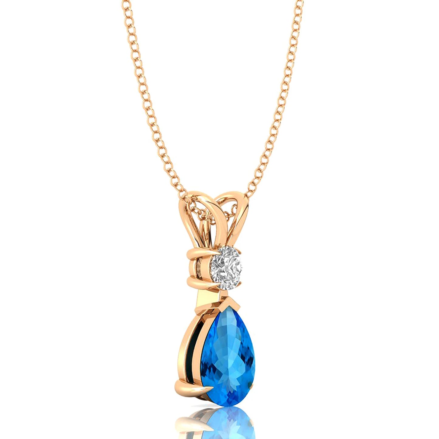 Luxurious Solid Gold Cute Women's Pendant White Diamond for Swiss Blue Topaz Gemstone Charm Necklace Rhodium Plated Third Party