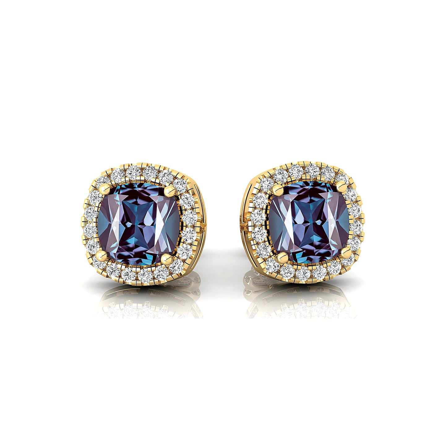 18k Solid Gold Lab Grown Alexandrite Dainty Halo Stud Earrings With Natural Diamonds Fine Jewelry Stud Earrings Wedding Gift