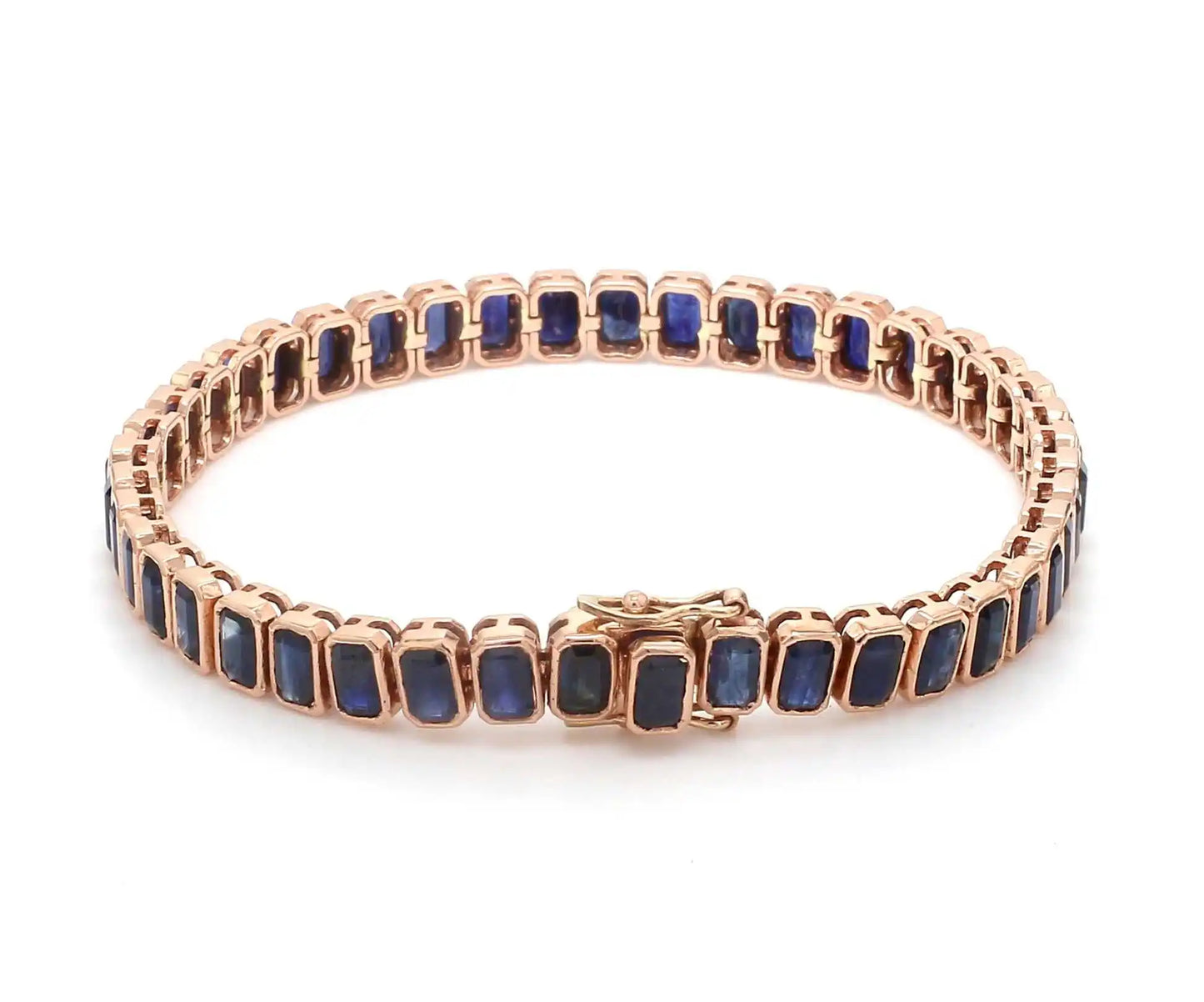 14k Pure Gold Emerald-Cut Natural Blue Sapphire Gemstone Tennis Bracelets-Luxury Minimalist Birthstone Fine Jewelry Gift Party