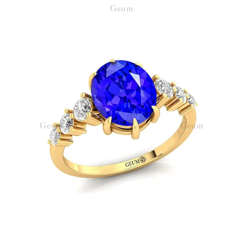 Newly Arrived Natural Tanzanite Gemstone Ring With Solid Gold & Real Diamonds Fine Cluster Rings Weddings OEM Wholesale Price