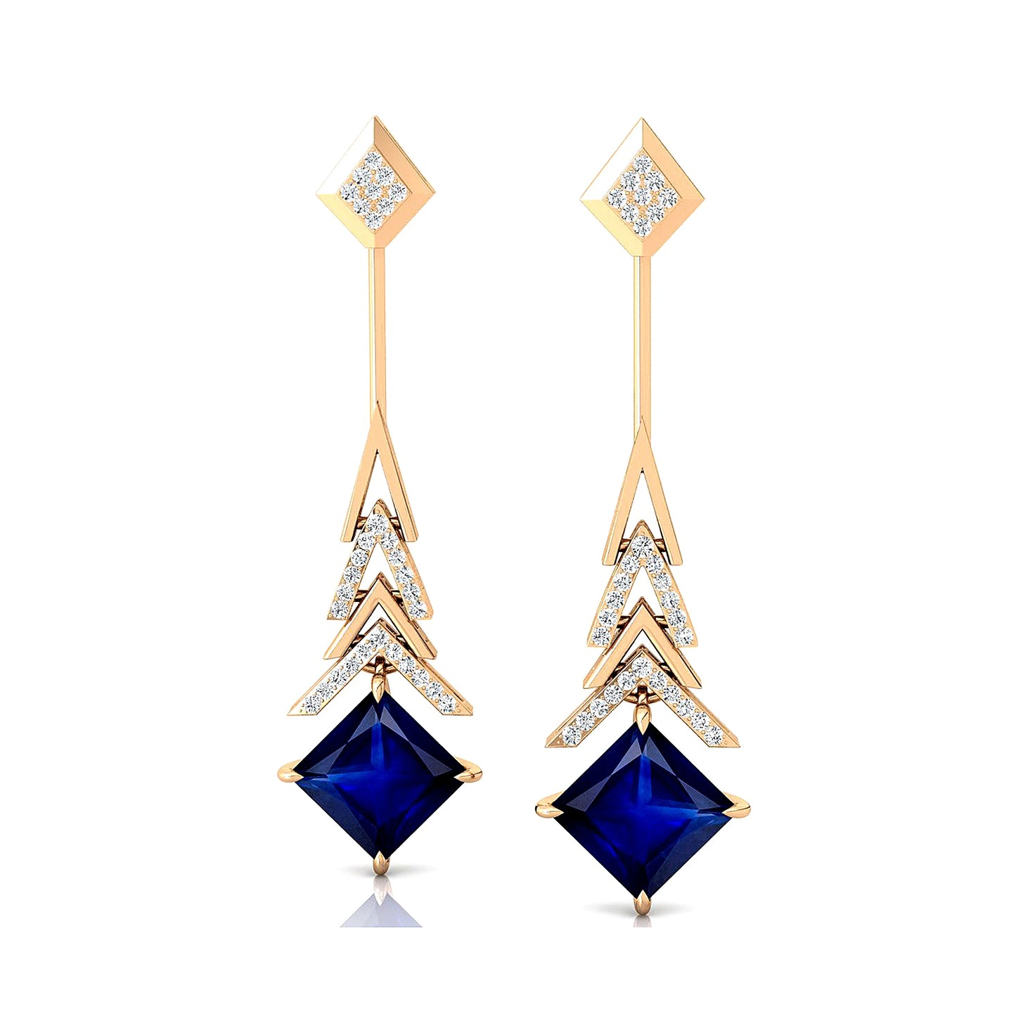 Trending Lab Grown Blue Sapphire Diamond Drop Earrings 18K Fine White Gold Rhodium Plated Wedding Gemstone Fashion Jewelry
