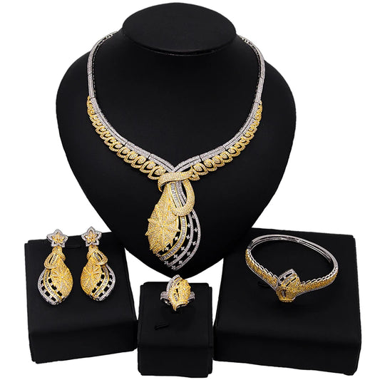 Zhuerrui Cubic Zirconia Costume Jewelry Set Dubai Ladies Brass Necklace Bracelet Earring Ring Wedding Jewelry Sets HZ201101126