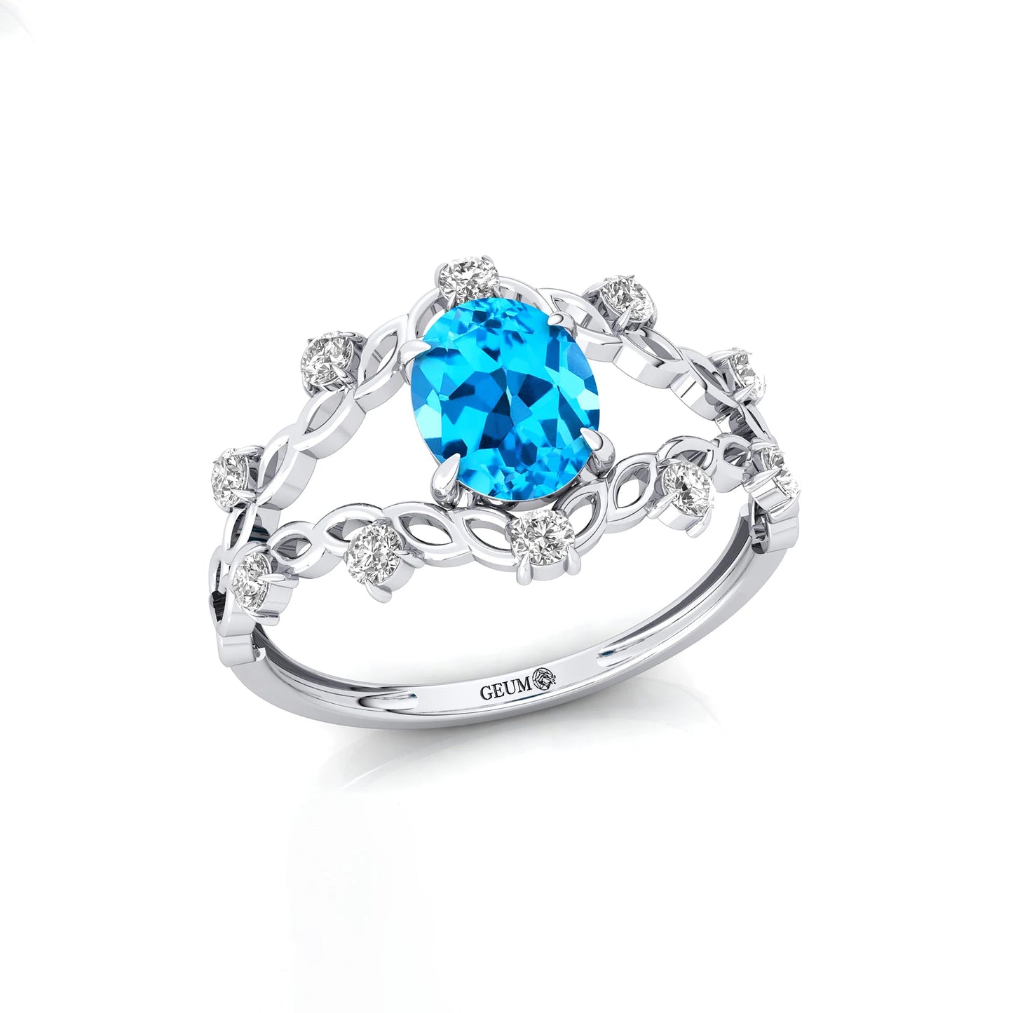 14Kt Solid Gold Classic for Swiss Blue Topaz Gemstone Rings Real Diamonds Women's Engagement Wedding OEM Jewelry Valentine's Day