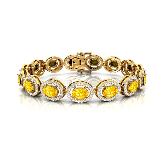14K Gold Luxury Women Men Yellow Sapphire & Diamond Tennis Bracelet Mother Day Engagement Wedding Large Sapphire Tennis Bracelet