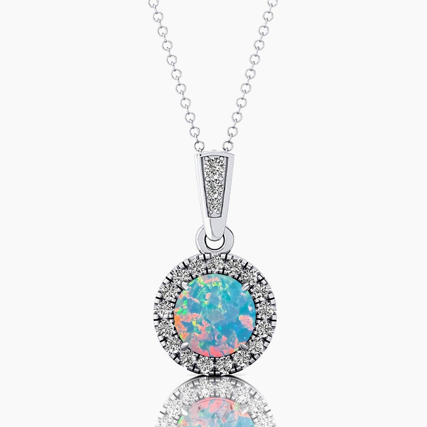 Brilliant Cut Ethiopian Opal Natural Luxurious 14k Rose Gold Rhodium Plated Cute Charm Pendant Necklace