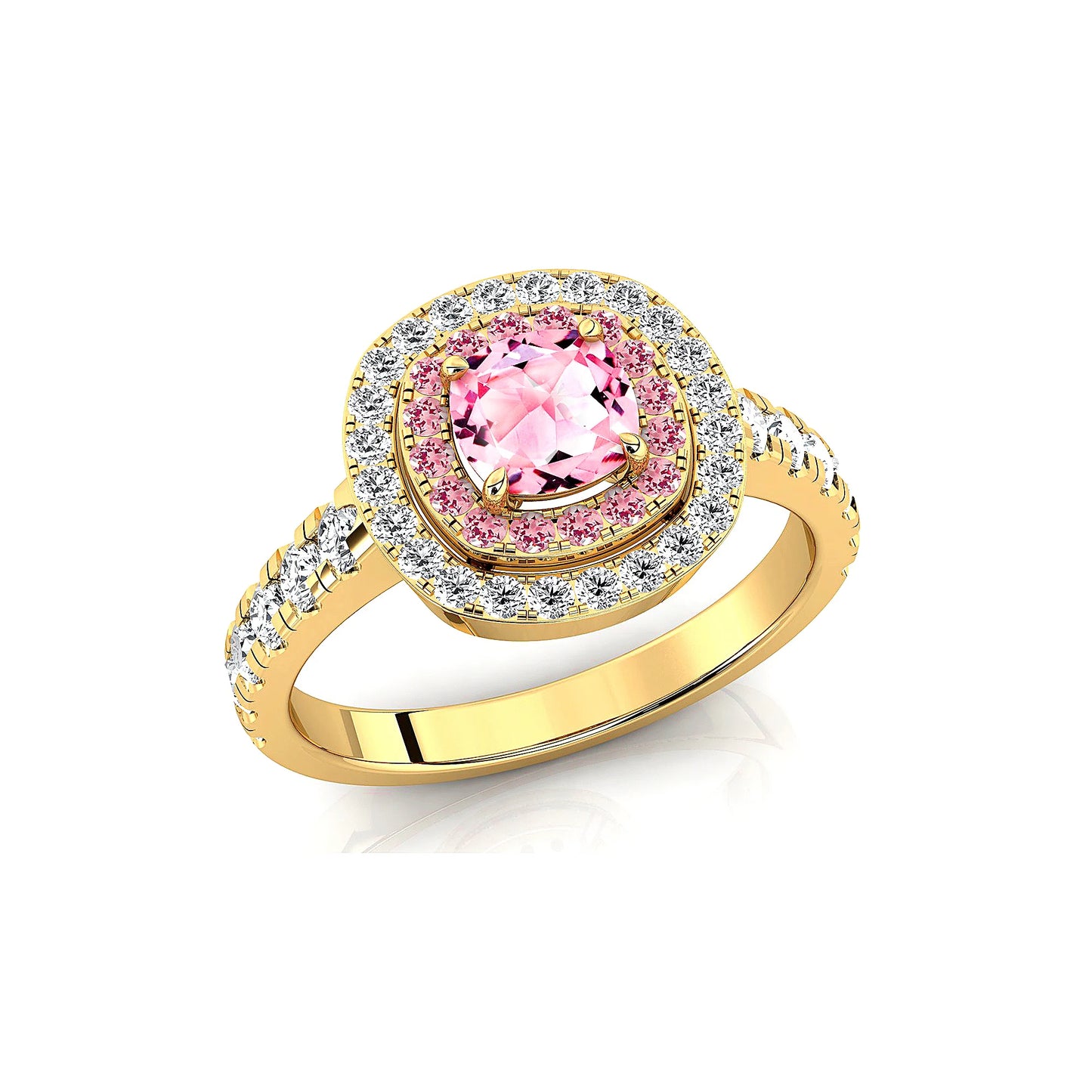 18K Solid Gold Rhodium Plated Cluster Halo Rings with Natural Morganite Gemstone and Real Diamonds Statement Wedding Fine Ring