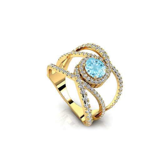 18k Solid Gold Dainty Rings Natural Aquamarine Gemstone White Diamonds Rhodium Plated Wedding Cocktail Solitaire Halao Ring Gift