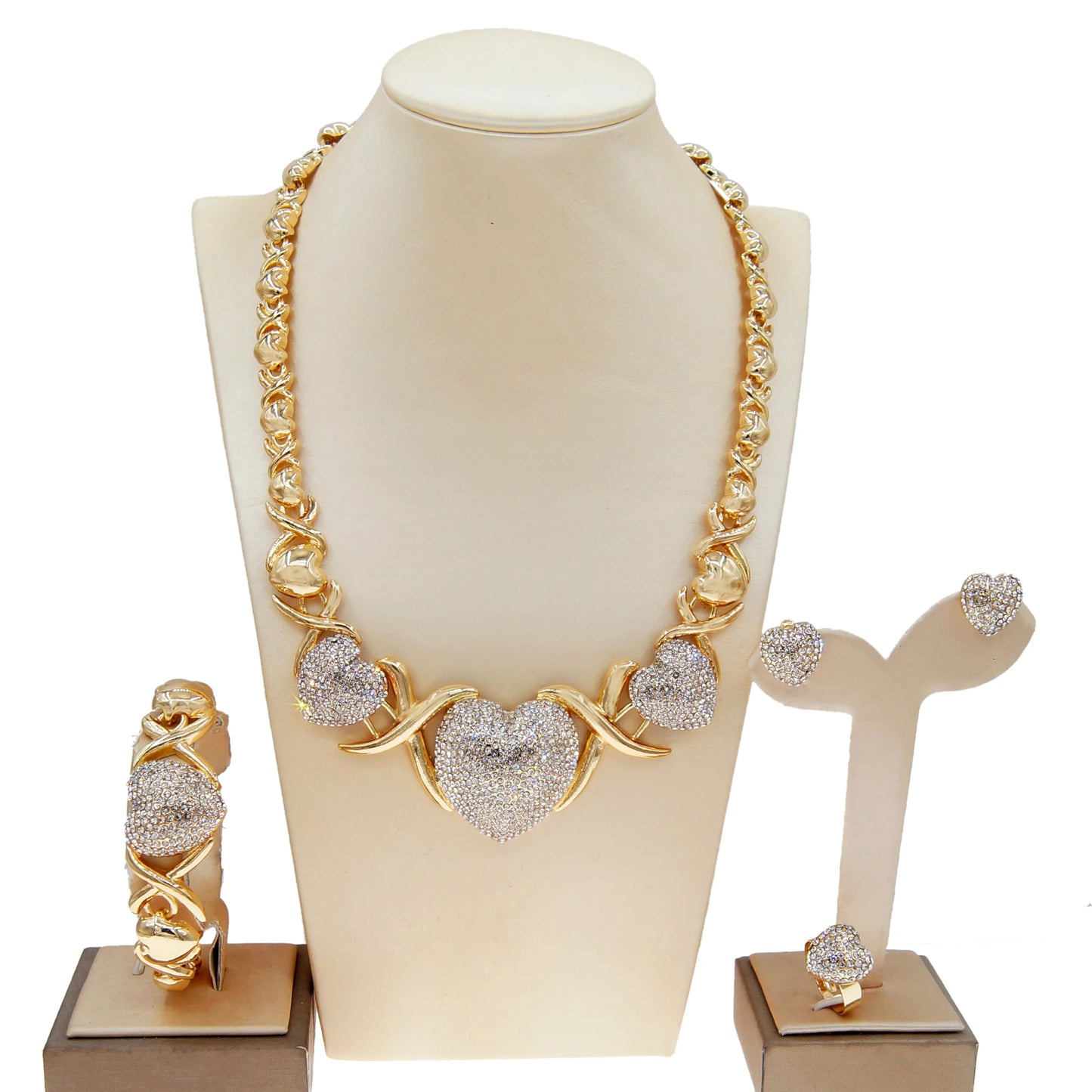 Zhuerrui I Love You Big Heart Hug and Kiss Xoxo Jewelry Sets Wedding High Quality 18K Gold Plated African Women Jewelry SetC0001