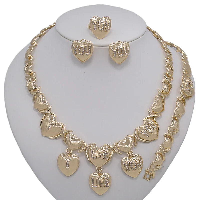 Zhuerrui Changeable Artificial Elegant Costume Bridal Beautiful Jewelry Sets I Love You Hug and Kiss Xoxo Jewelry Set X0059