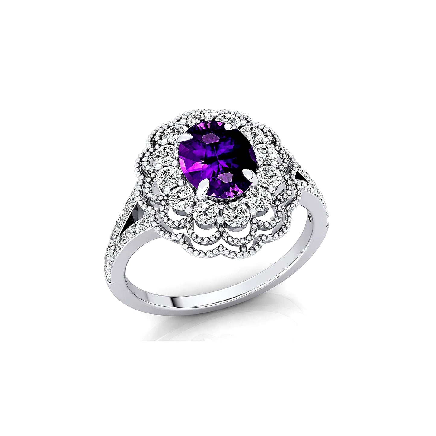 18K Solid Gold Engagement Rings Cut Natural Amethyst Gemstone Real Diamonds Custom Birthstone Wedding Valentine's Day Gifts