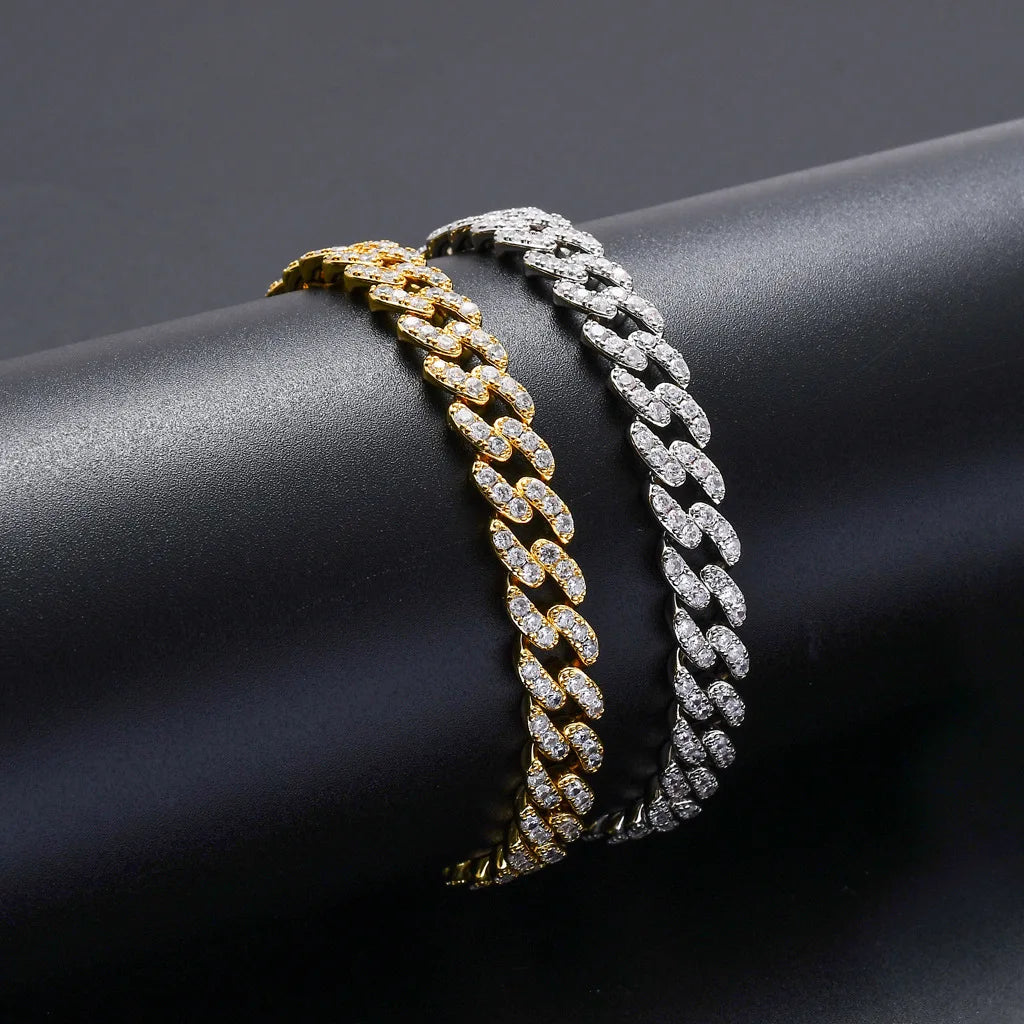 9mm Iced Out Cuban Bracelet Single Row 5A Zircon Hip Hop Jewelry for Men Women Fashion Bacelet Wholesale