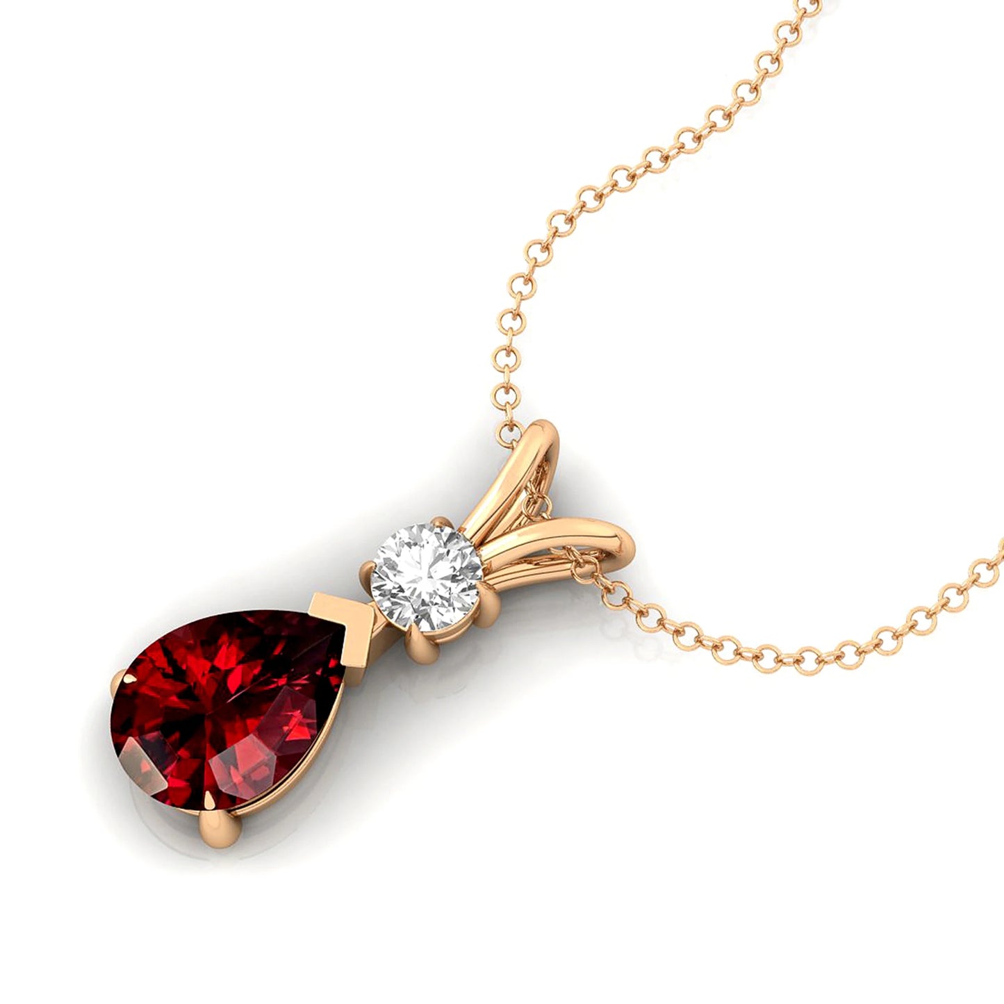 Diamond With Pear Shaped Red Garnet 14k Solid Gold Teardrop Pendant Prong Setting Halo Solitaire Pendants Necklace Fine Jewelry