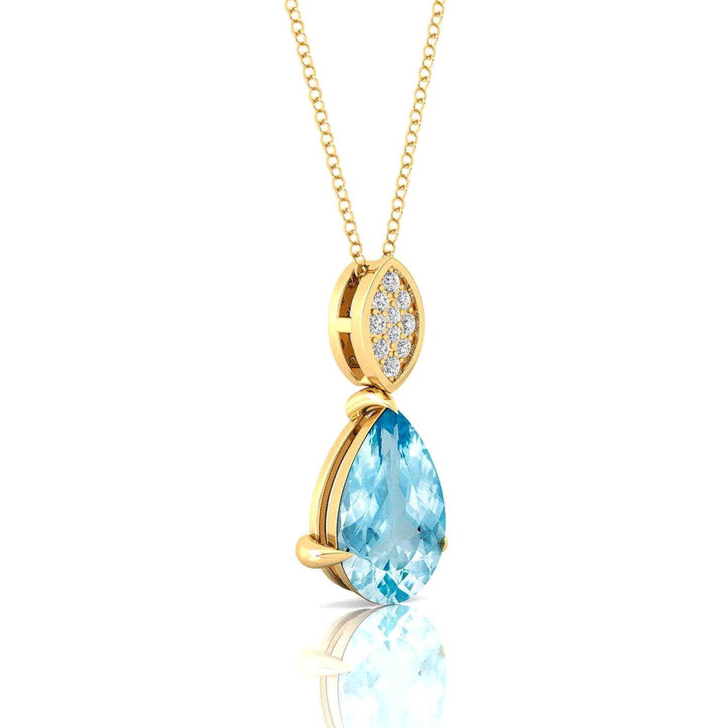Natural Aquamarine Gemstone 14k Solid Gold Handmade Cute Rhodium Plated Teardrop Pendant Necklace Wholesale Supplier Jewelry