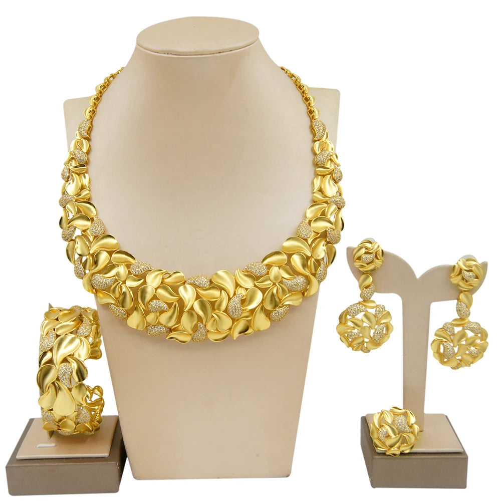Zhuerrui Crystal Trendy Bangle Earrings Necklace Ring Women Jewelry Sets Nigerian Wedding Bridal Jewelry Sets HZ220502186