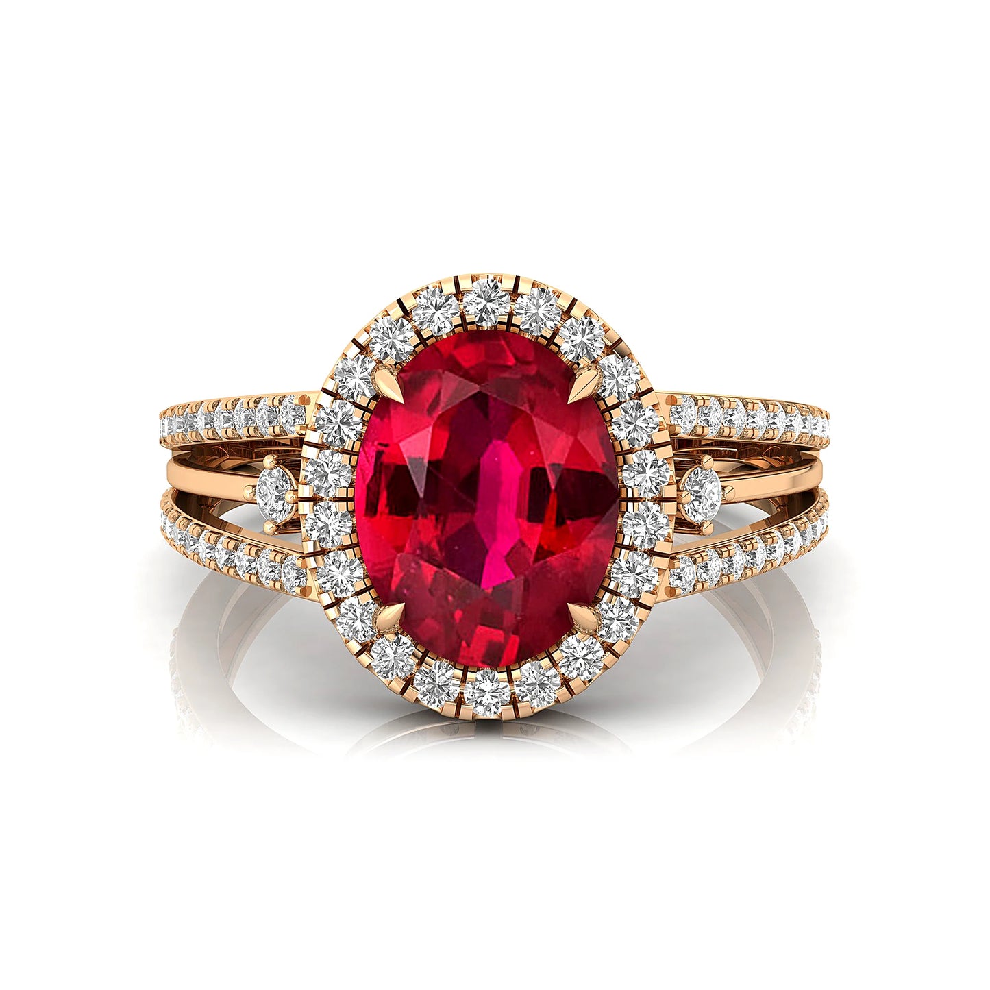 14K Gold IGI Certified Lab Grown Ruby & Natural Diamond Split Band Design Solitaire Rings Luxury Party Wedding Birthstone Ring