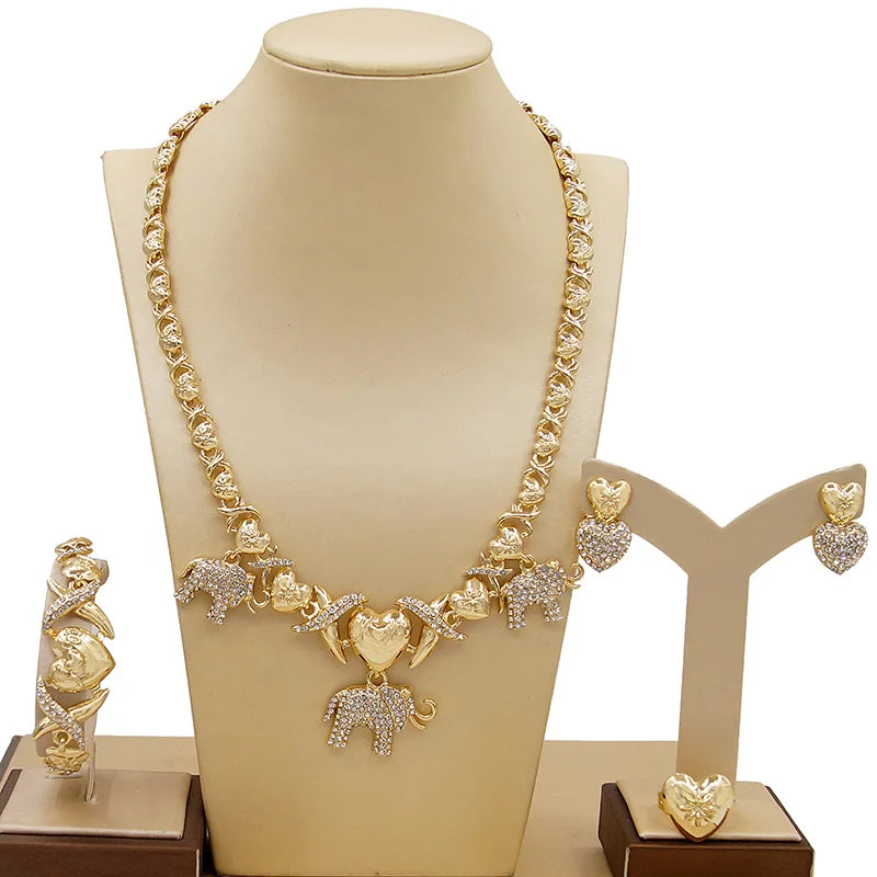 Zhuerrui Luxury African Brazilian Gold Wedding Party Xoxo Jewelry Sets Crystal Elephant I Love You Hug and Kiss Jewelry SetX0073
