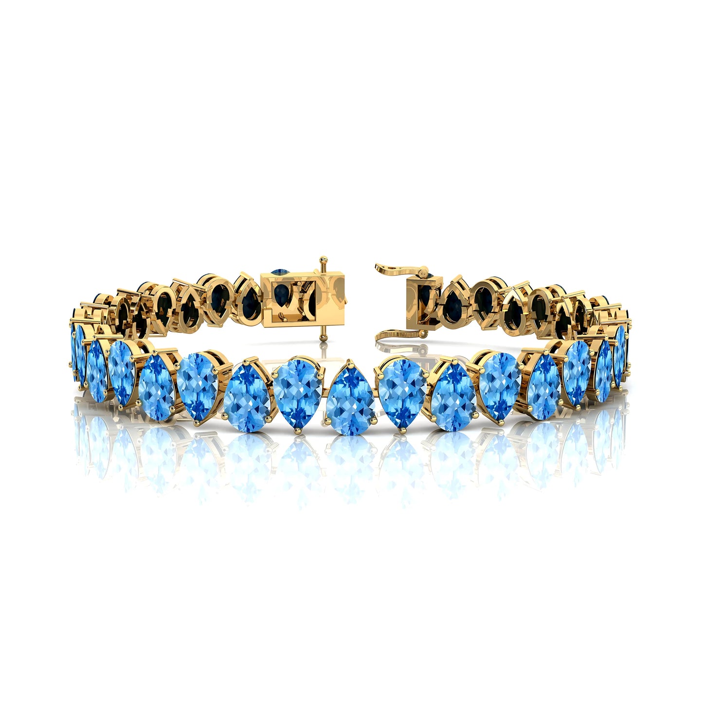 Luxury 14k 18k Gold Pear Shape Blue Aquamarine Tennis Chain Bracelet Classic Trending Style Most Selling Women's Bracelets