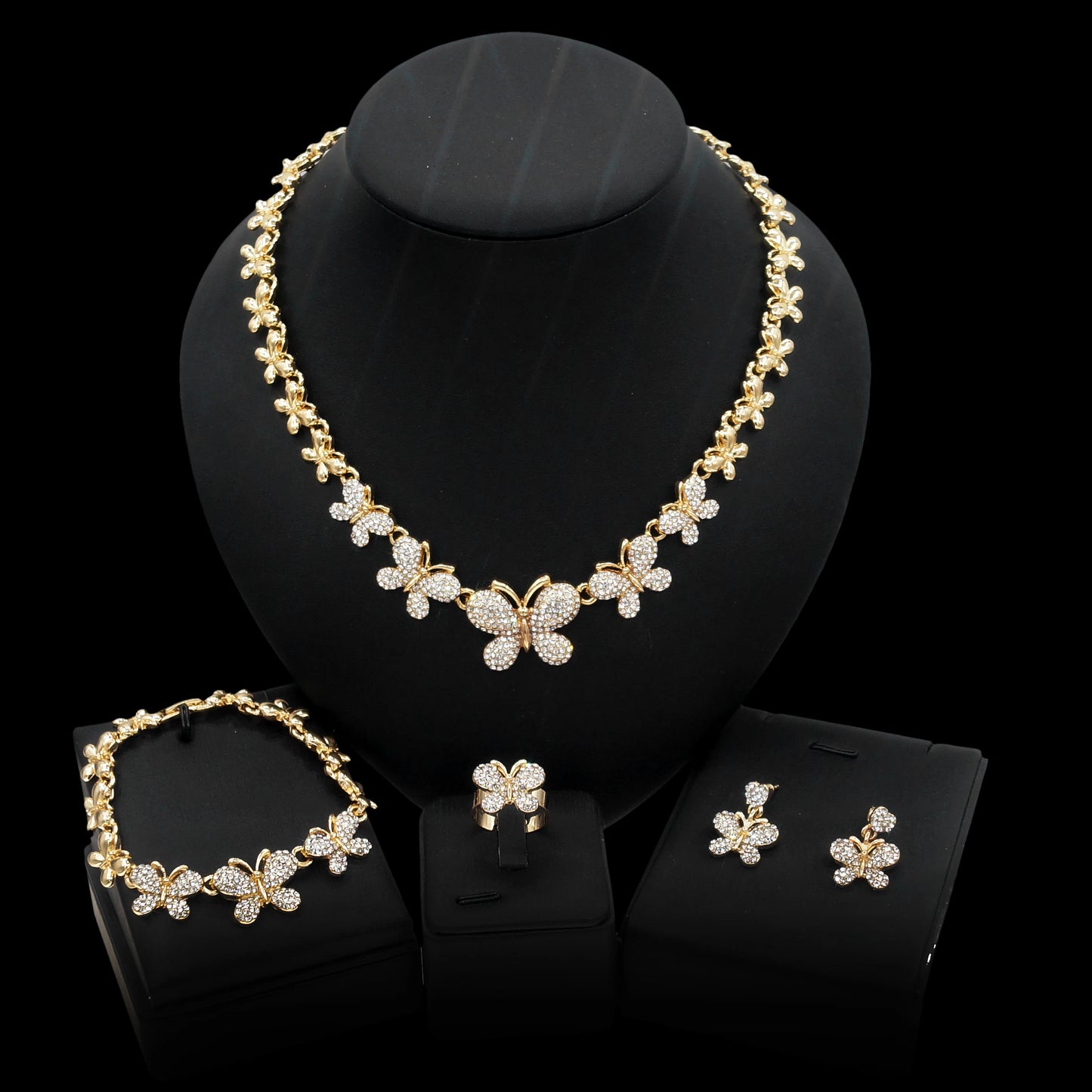 Zhuerrui New Beautiful and Noble Small Butterfly Gift Wedding Set Plating Gold Women Necklace Bracelet Earring Jewelry Z0009