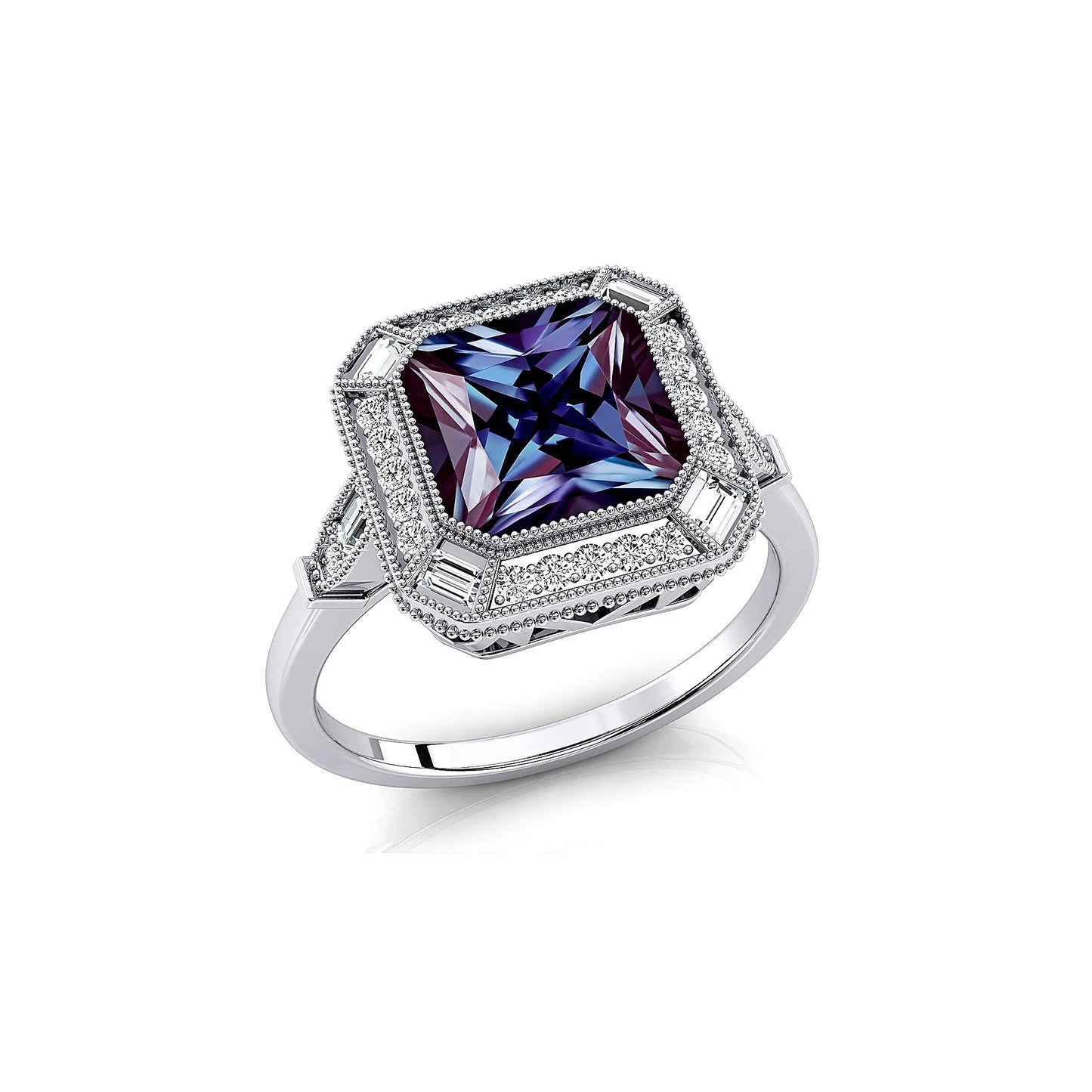 Handmade Cluster Rings Lab Grown Alexandrite Gemstone 18K Solid Gold Rhodium Adorned Real Diamonds Fine Jewelry Unisex Gift