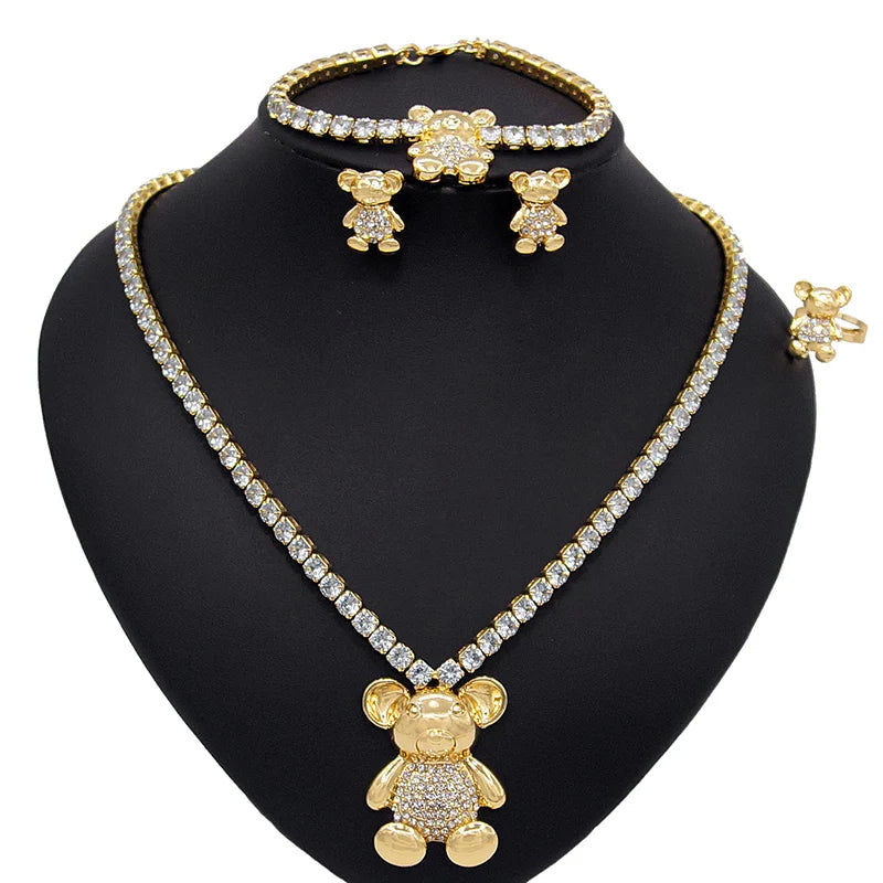 Zhuerrui Crystal Big Teddy Bear I Love You Jewelry Sets 18 Karat Brazil's Golden Hug and Kiss Girls Teddy Fine Jewelry Set X0071