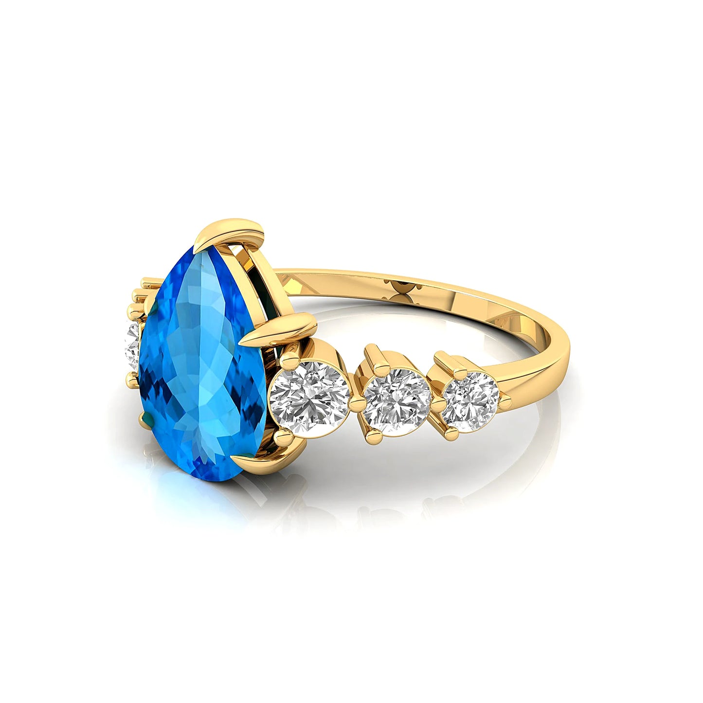 14K Pure Yellow Gold Ring Natural Swiss Blue Topaz Gemstone Women Classic Cluster Bridal Engagement Rings Real Gift for Her