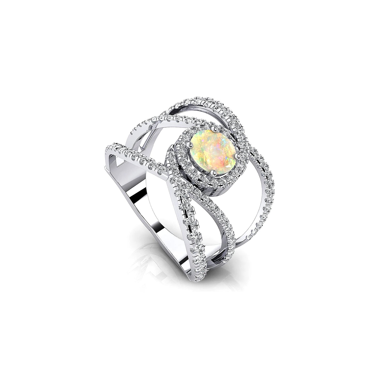 Ethiopian Opal Gemstone Ring 18K Solid Gold Rhodium Diamonds Customizable Bridal Jewelry Wedding Party Fashionable Dainty Ring