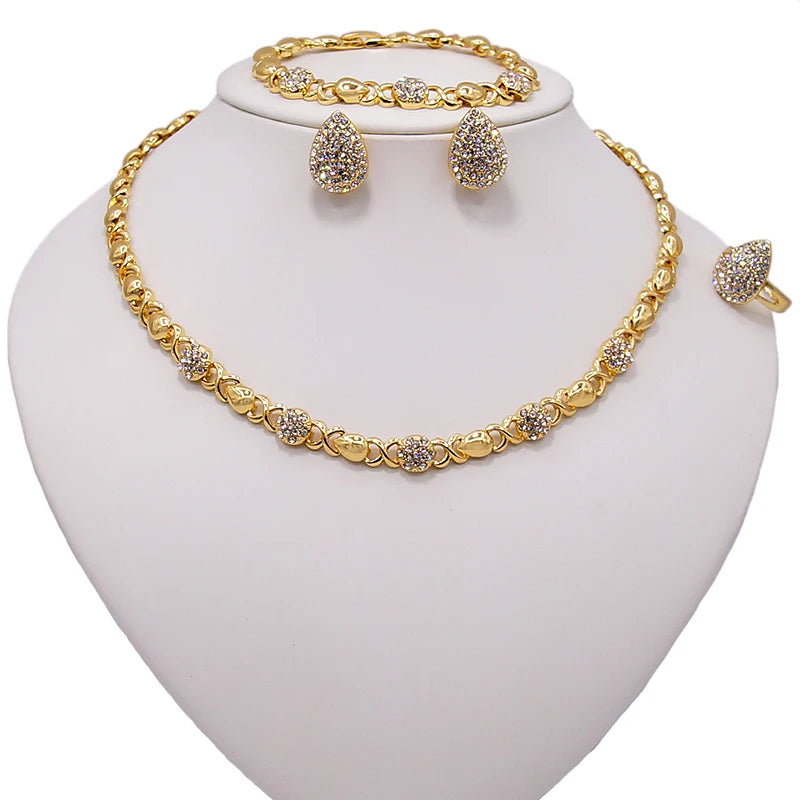 Zhuerrui XOXO Fashionable Women 18K Gold-plated New Design Hot Sale Water Drop Diamond Jewelry Set HM20080414
