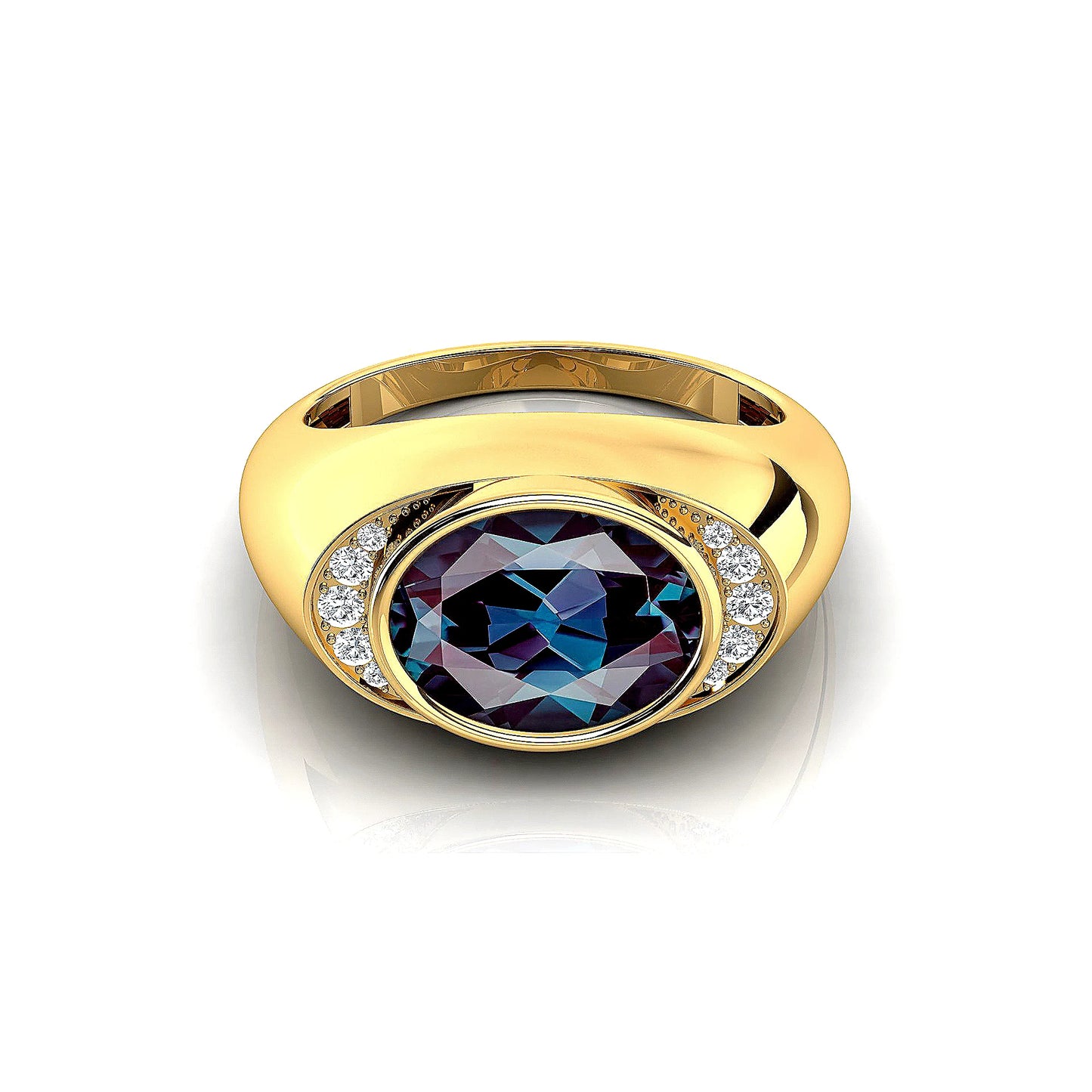 Lab Grown Alexandrite Gemstone Halo Style Signet Ring Natural Certified Diamonds 18k Solid Rose Yellow Gold Rhodium Wedding Ring