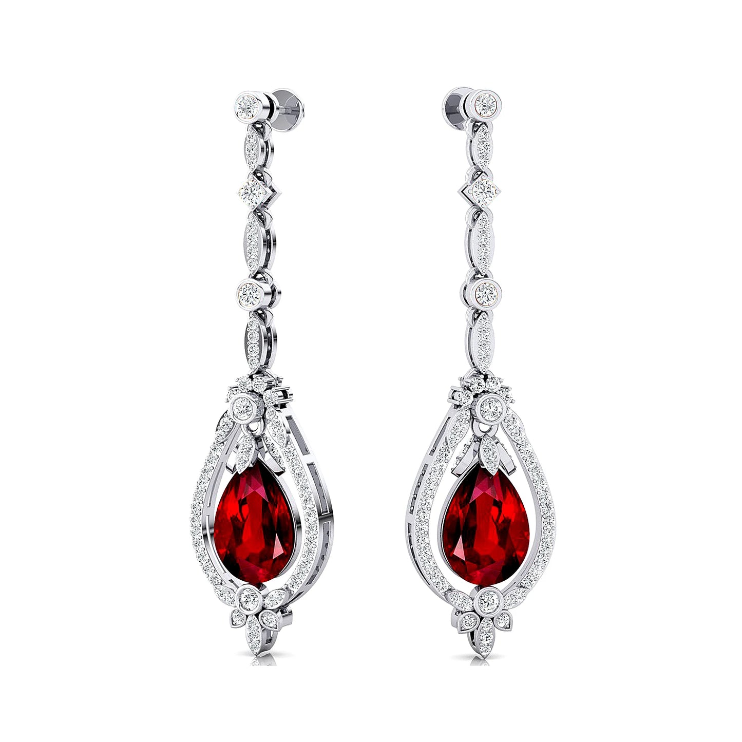 Flawless Design 18K Solid Gold Lab Ruby Gemstone Cute Engagement Wedding Party Gift Women Wear Diamond Dangle Drop Earrings Sets
