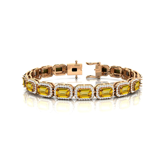 Handcrafted 14K Solid Gold Tennis Bracelet High Quality Fine Jewelry Yellow Sapphire & Diamond Tennis Bracelet Valentine's Gift