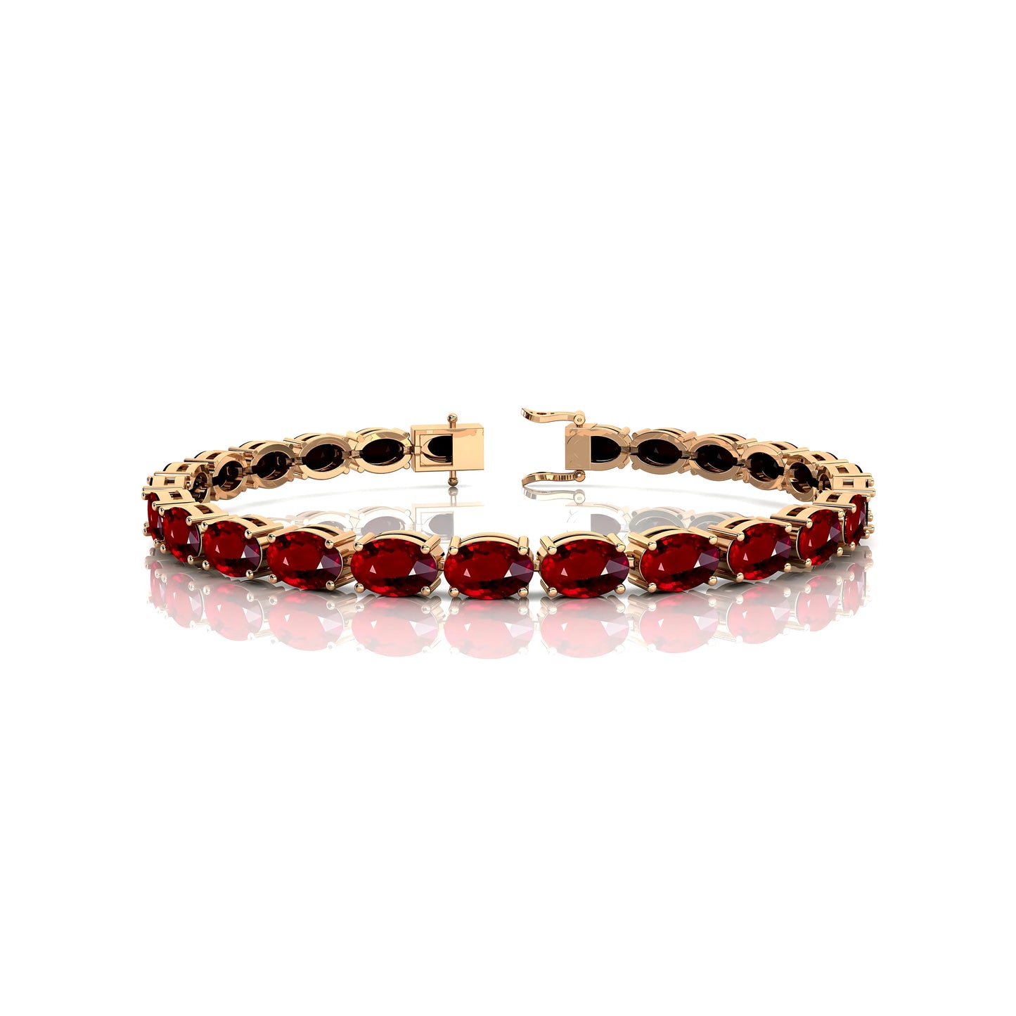 New 2025 Trendy Style 10K 14K 18K Pure Gold Ruby Gemstone Tennis Bracelets Prong Set 6x4mm Oval Cut Natural Ruby Tennis Bracelet