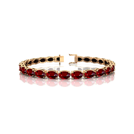 New 2025 Trendy Style 10K 14K 18K Pure Gold Ruby Gemstone Tennis Bracelets Prong Set 6x4mm Oval Cut Natural Ruby Tennis Bracelet