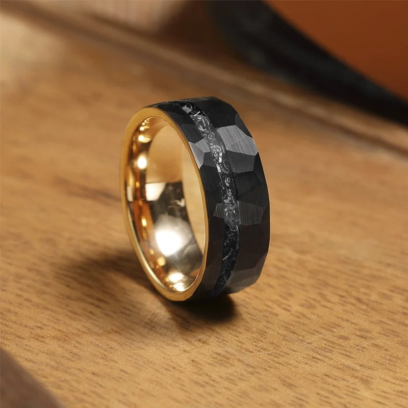 8mm Black Meteorolite Ring for Men Tungsten Band Fashion Ring Meteorolite Ring Rose Gold Band