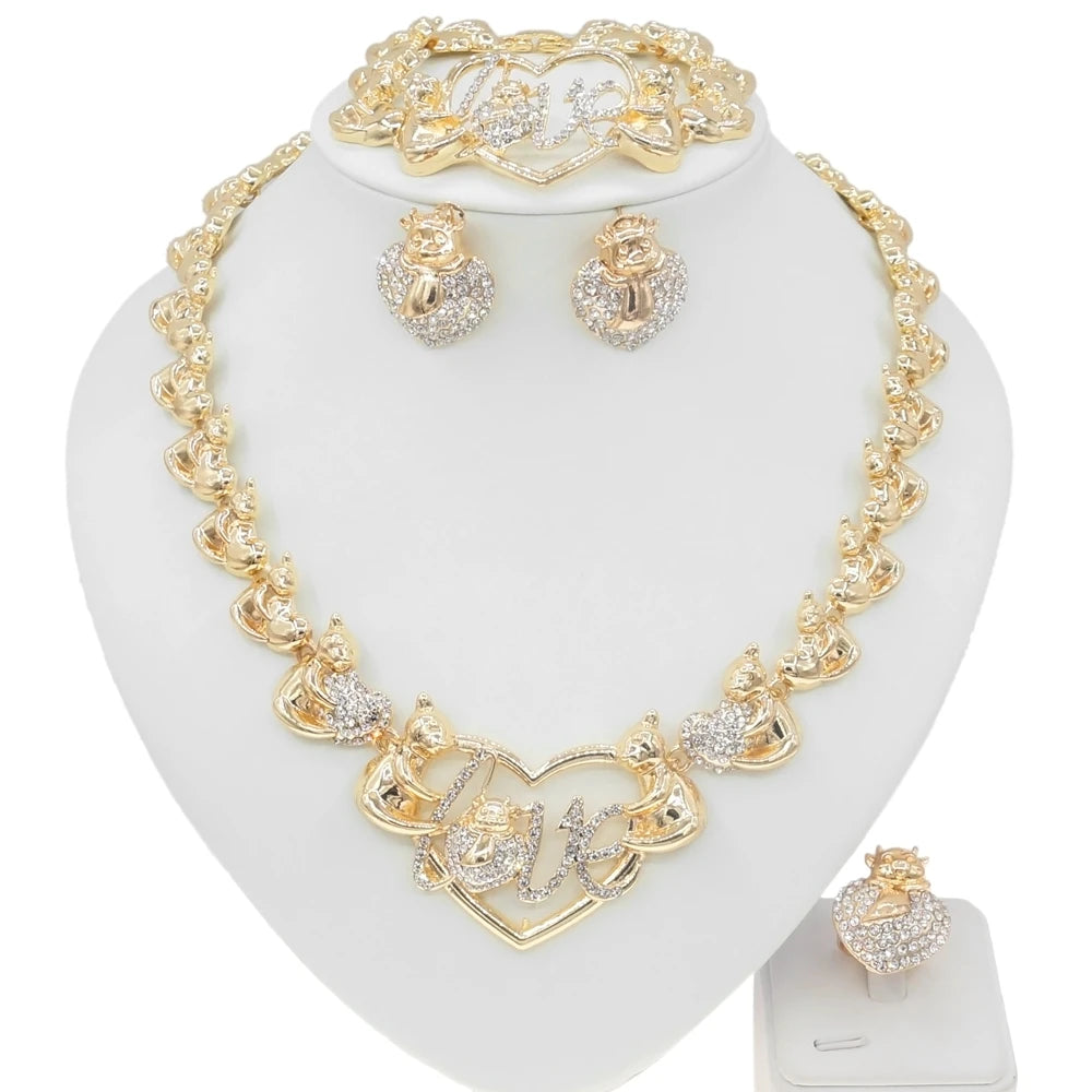 Zhuerrui Gold Plated 18K XOXO I Love You Ladies Lovely Fashion Accessories Set X0187