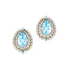 Double Halo Diamonds Pear Aquamarine Gemstone Solid Gold Stud Earrings Handmade Cute Fine Jewelry Natural Real Diamonds Earrings