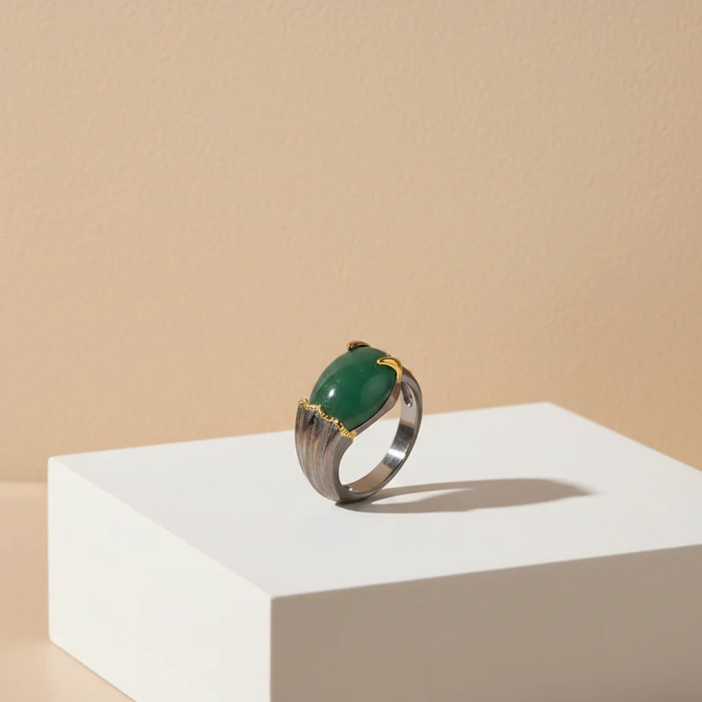 PERFECT Wholesale Designs 925 Sterling Silver Gold Plated Jade Handmade Ring