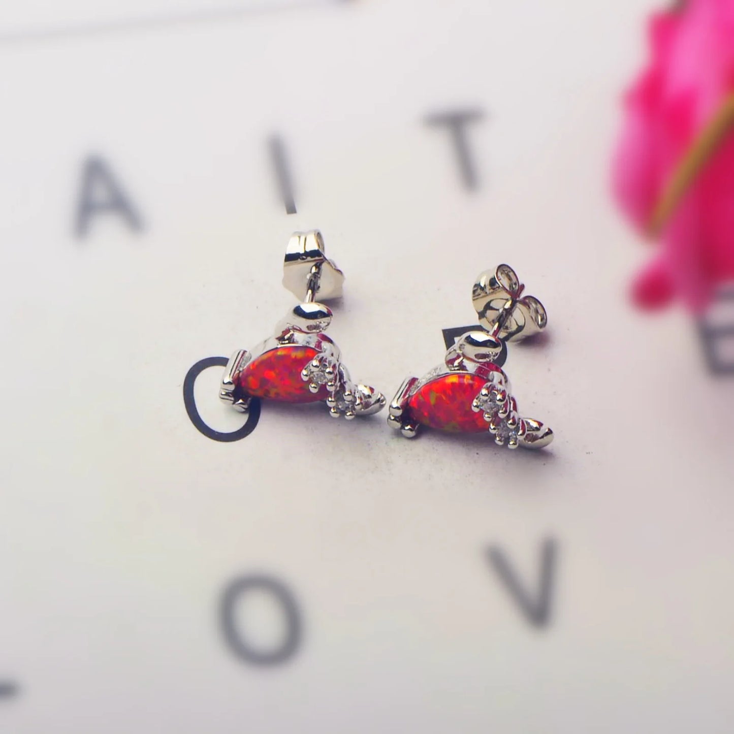 Aobao Women's Silver Plated Brass Stud Bohemian Style Opal Animal Shape Earrings