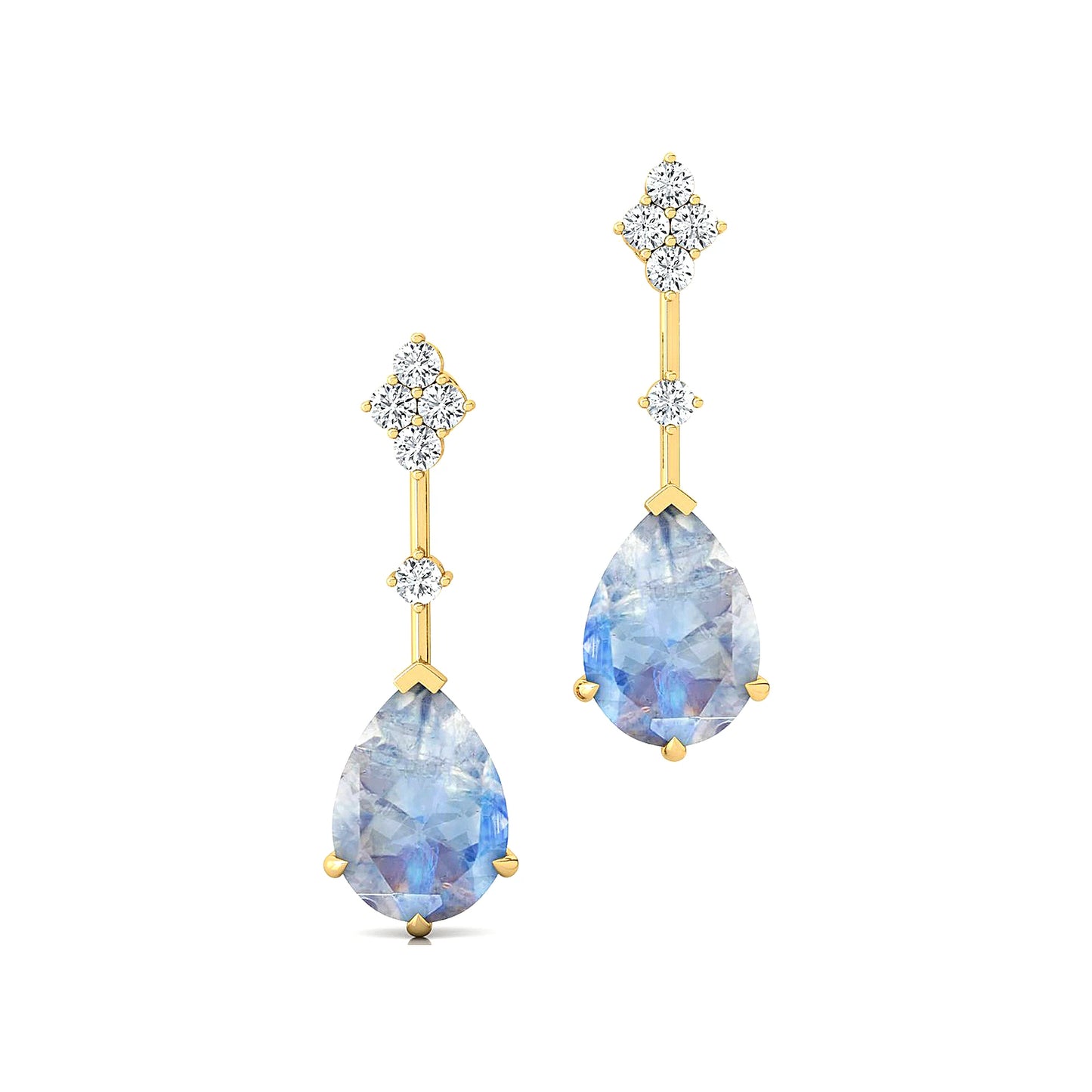 High Quality Natural Rainbow Moonstone Gemstone Real Diamonds Stud Earrings 18k Solid Gold Rhodium Plated Cute Fine Birthstone
