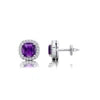 Natural February Birthstone Amethyst Gemstone & Real Diamonds Studded 18k Solid Gold Rhodium Earring Studs Women's Gift