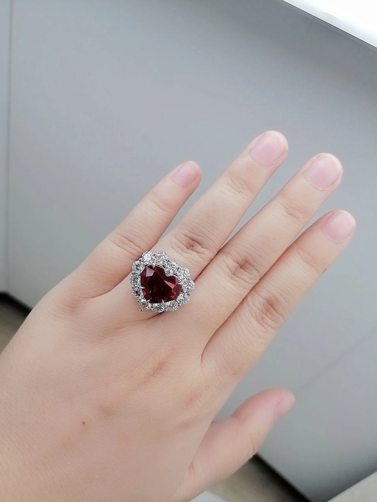 Gemfiori Anster Heart Cut Lab Created Diamonds and Ring S925 Sterling Silver Lab Made Ruby Women Ring