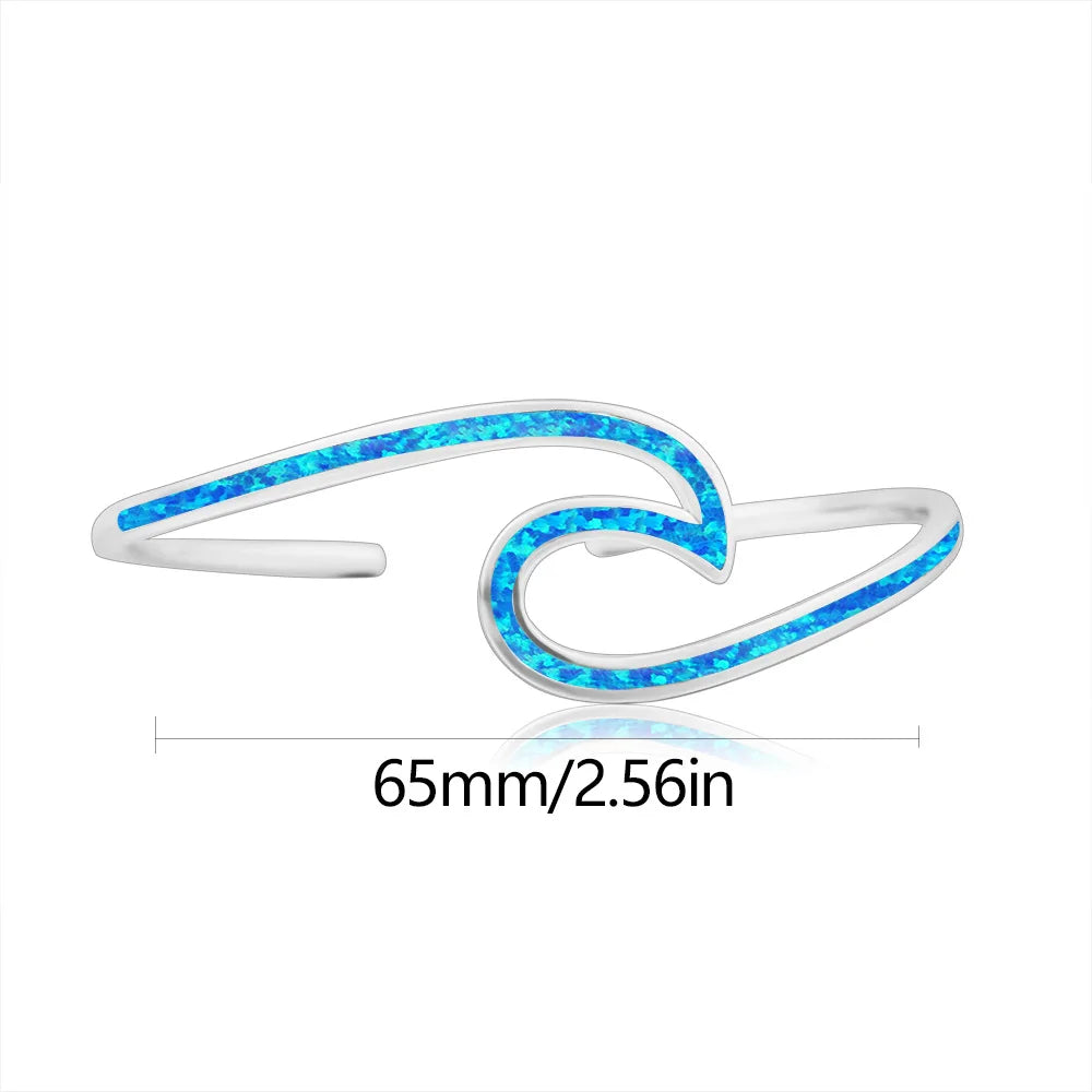TikTok INS Romantic Emerald Cut Opal Hawaii Water Drop Surfing Ripple Cuff Bracelet Jewelry Wholesale Inlaid Opal Unisex Gift