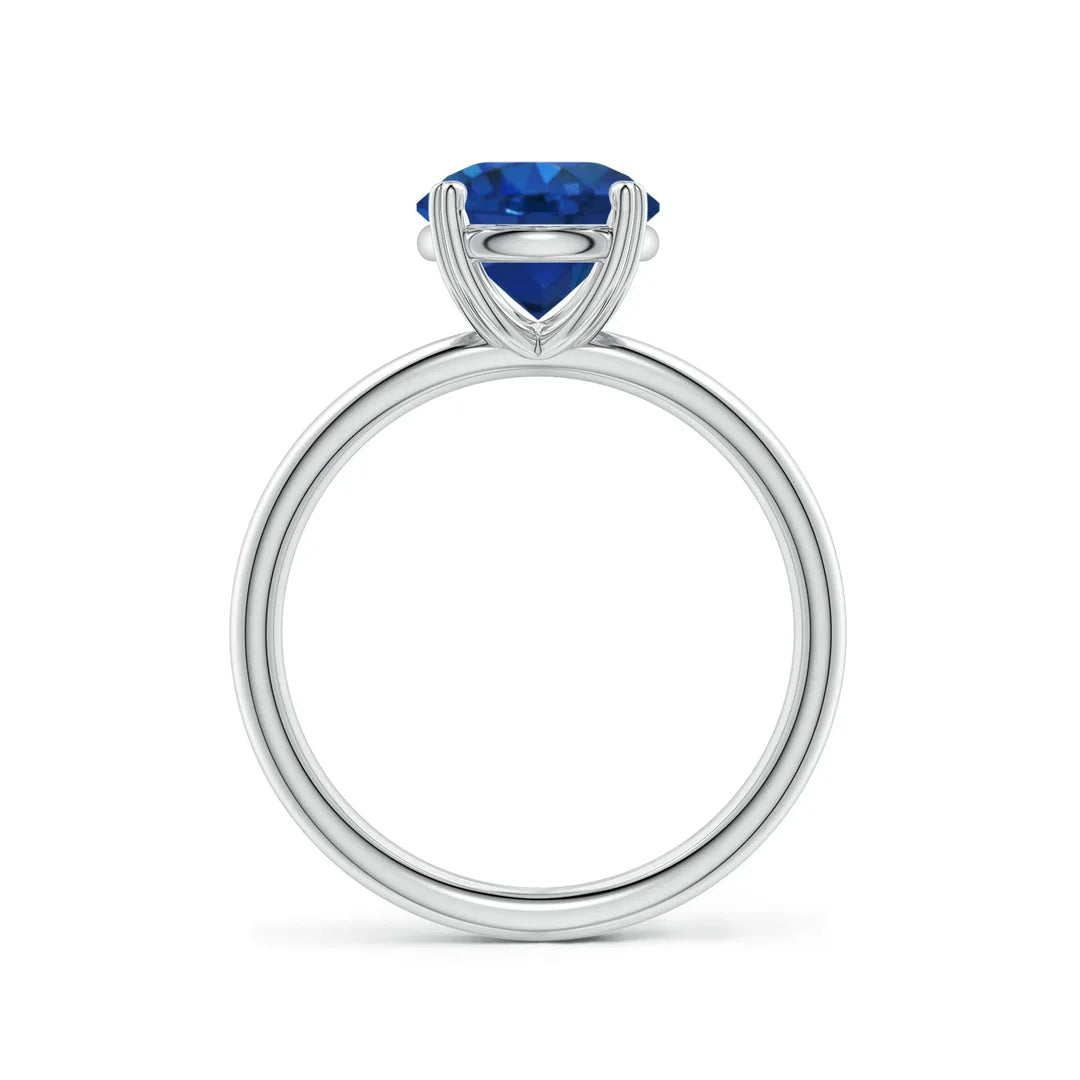 14K Solid Gold 6MM 1 Carat Round Cut Natural Blue Sapphire Solitaire Engagement Ring with Heart-Shaped Prongs Fine Jewelry Ring