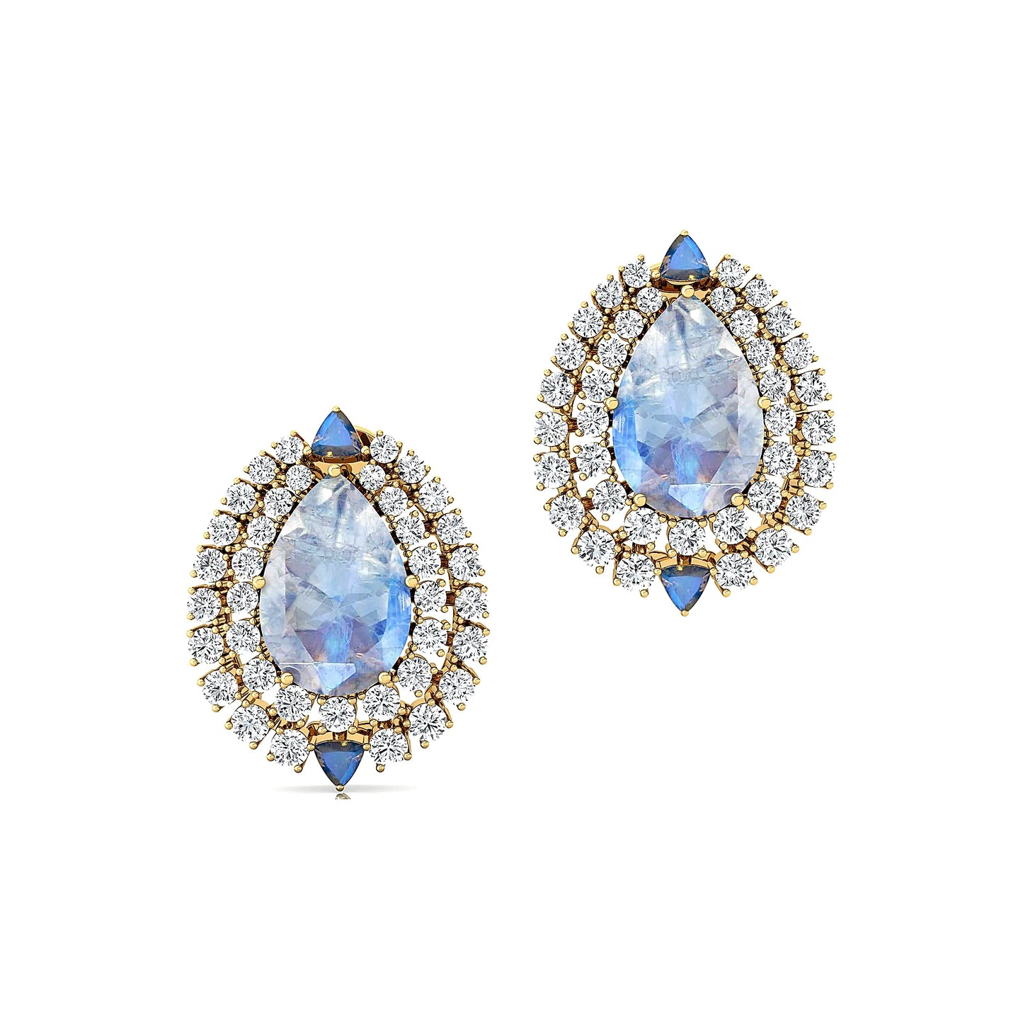 Luxurious Fashionable Cute 18k Solid Halo Stud Earrings Natural Rainbow Moonstone Real Diamonds Gift 14k Solid Gold Jewelry