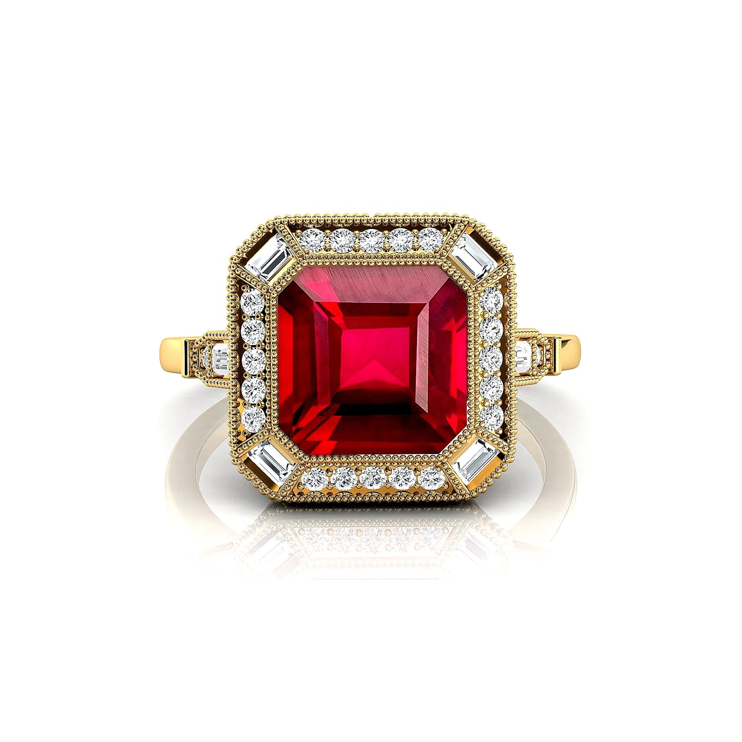 Beautiful Handmade Classic Halo Solitaire Engagement Ring in 18k Solid Gold Lab Ruby Real Diamonds Wedding Gift Rhodium Plated